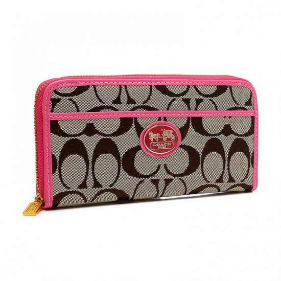 Coach Legacy Accordion Zip In Signature Large Pink Wallets EUW | Women